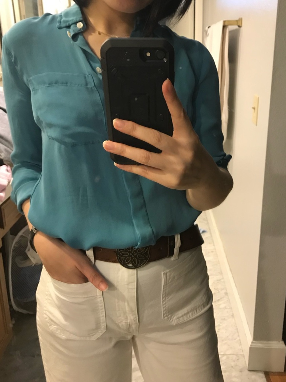 Jcrew NWOT lake blue 100% silk shirt size 0p